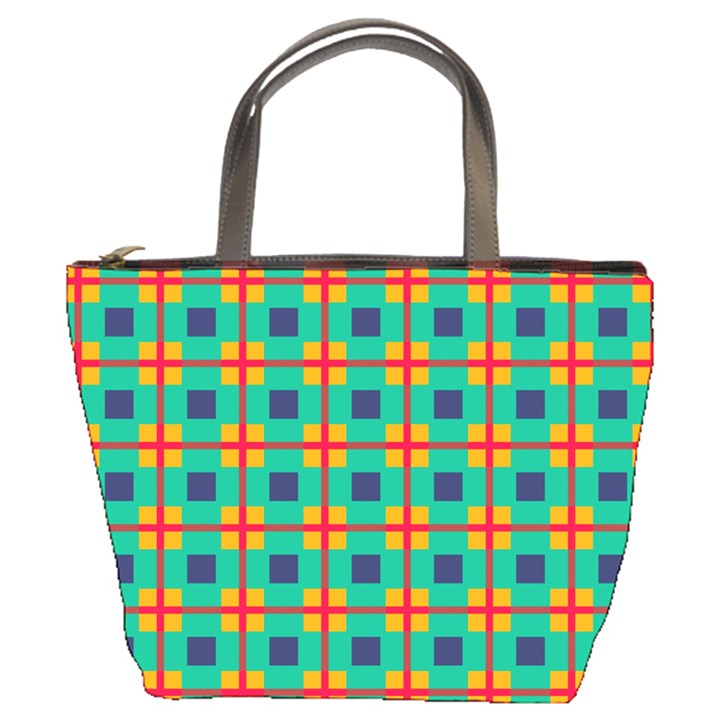 Squares in retro colors pattern 	Bucket Bag