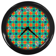 Squares In Retro Colors Pattern 			wall Clock (black) by LalyLauraFLM