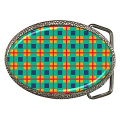 Squares In Retro Colors Pattern 			belt Buckle by LalyLauraFLM