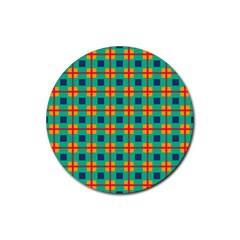 Squares In Retro Colors Pattern 			rubber Coaster (round) by LalyLauraFLM