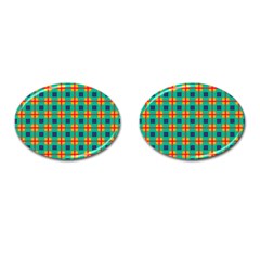 Squares In Retro Colors Pattern 			cufflinks (oval) by LalyLauraFLM