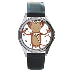 Female monkey with flower Round Metal Watches