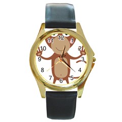 Female monkey with flower Round Gold Metal Watches