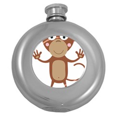 Female monkey with flower Round Hip Flask (5 oz)