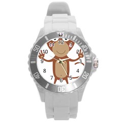 Female monkey with flower Round Plastic Sport Watch (L)