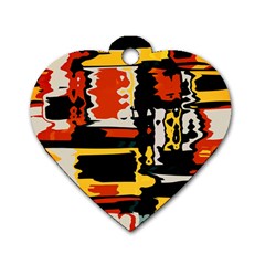 Distorted Shapes In Retro Colors 			dog Tag Heart (one Side) by LalyLauraFLM