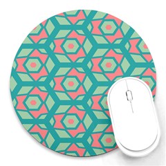 Pink Honeycombs Flowers Pattern  			round Mousepad by LalyLauraFLM