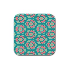 Pink Honeycombs Flowers Pattern  			rubber Square Coaster (4 Pack by LalyLauraFLM