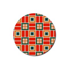 Squares And Rectangles In Retro Colors 			rubber Coaster (round) by LalyLauraFLM