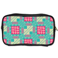 Pink Flowers In Squares Pattern Toiletries Bag (two Sides) by LalyLauraFLM