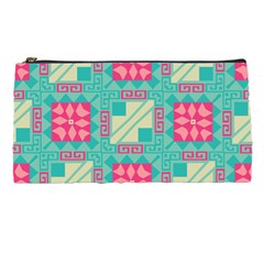 Pink Flowers In Squares Pattern 	pencil Case by LalyLauraFLM