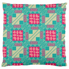 Pink Flowers In Squares Pattern 	large Flano Cushion Case (two Sides) by LalyLauraFLM