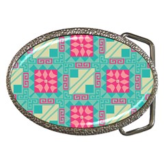 Pink Flowers In Squares Pattern 			belt Buckle by LalyLauraFLM