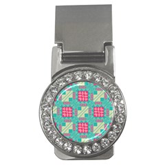 Pink Flowers In Squares Pattern 			money Clip (cz) by LalyLauraFLM