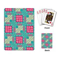 Pink Flowers In Squares Pattern 			playing Cards Single Design by LalyLauraFLM