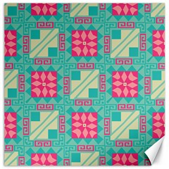 Pink Flowers In Squares Pattern 			canvas 12  X 12  by LalyLauraFLM