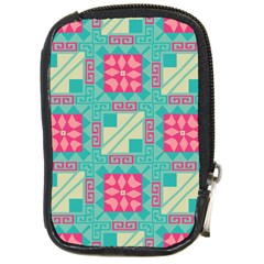 Pink Flowers In Squares Pattern 			compact Camera Leather Case by LalyLauraFLM