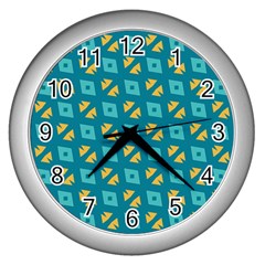 Blue Yellow Shapes Pattern 			wall Clock (silver)