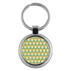 White Blue Triangles Pattern 			key Chain (round) by LalyLauraFLM