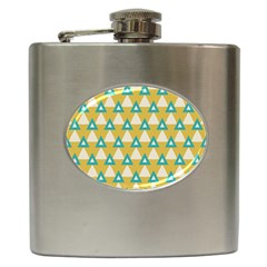 White Blue Triangles Pattern 			hip Flask (6 Oz) by LalyLauraFLM