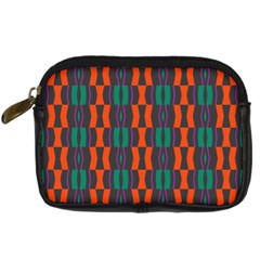 Green Orange Shapes Pattern 	digital Camera Leather Case by LalyLauraFLM