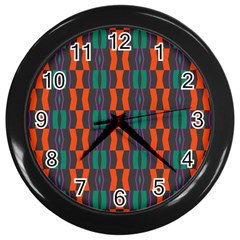 Green Orange Shapes Pattern 			wall Clock (black) by LalyLauraFLM