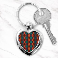 Green Orange Shapes Pattern 			key Chain (heart) by LalyLauraFLM