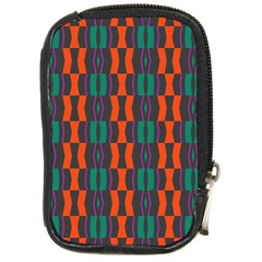 Green Orange Shapes Pattern 			compact Camera Leather Case by LalyLauraFLM