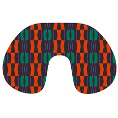 Green Orange Shapes Pattern Travel Neck Pillow by LalyLauraFLM