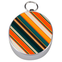 Diagonal Stripes In Retro Colors Silver Compass by LalyLauraFLM