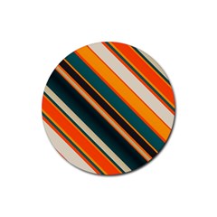 Diagonal Stripes In Retro Colors 			rubber Coaster (round) by LalyLauraFLM