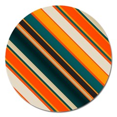 Diagonal Stripes In Retro Colors 			magnet 5  (round) by LalyLauraFLM