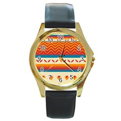 Tribal Shapes  			round Gold Metal Watch by LalyLauraFLM