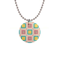 Pastel Squares Pattern 			1  Button Necklace by LalyLauraFLM