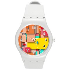 Rounded Rectangles Round Plastic Sport Watch (m)