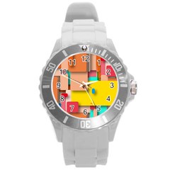 Rounded Rectangles Round Plastic Sport Watch (l) by hennigdesign