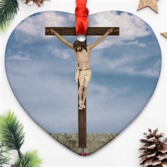 Jesus On The Cross Illustration Ornament (heart)  by dflcprints