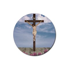 Jesus On The Cross Illustration Rubber Round Coaster (4 Pack)  by dflcprints