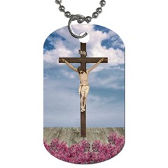 Jesus On The Cross Illustration Dog Tag (one Side) by dflcprints