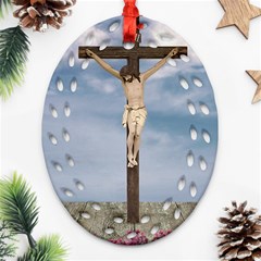 Jesus On The Cross Illustration Oval Filigree Ornament (2-side)  by dflcprints