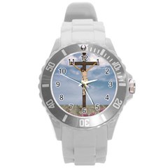 Jesus On The Cross Illustration Round Plastic Sport Watch (l) by dflcprints