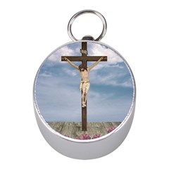 Jesus On The Cross Illustration Mini Silver Compasses by dflcprints