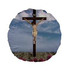 Jesus On The Cross Illustration Standard 15  Premium Flano Round Cushions