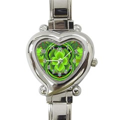 Green Clover Heart Italian Charm Watch by Delasel