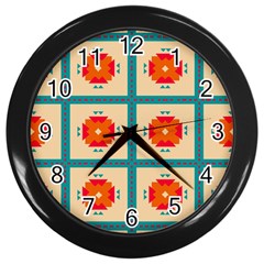 Shapes In Squares Pattern 			wall Clock (black) by LalyLauraFLM