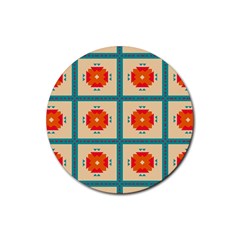 Shapes In Squares Pattern 			rubber Coaster (round) by LalyLauraFLM