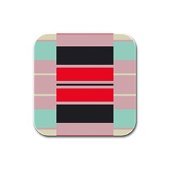 Rectangles In Retro Colors  			rubber Square Coaster (4 Pack by LalyLauraFLM