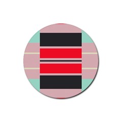 Rectangles In Retro Colors  			rubber Round Coaster (4 Pack) by LalyLauraFLM