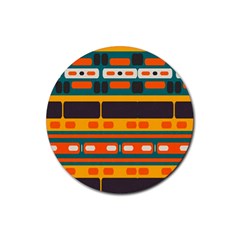 Rectangles In Retro Colors Texture 			rubber Coaster (round) by LalyLauraFLM