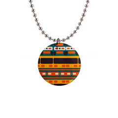 Rectangles In Retro Colors Texture 			1  Button Necklace by LalyLauraFLM